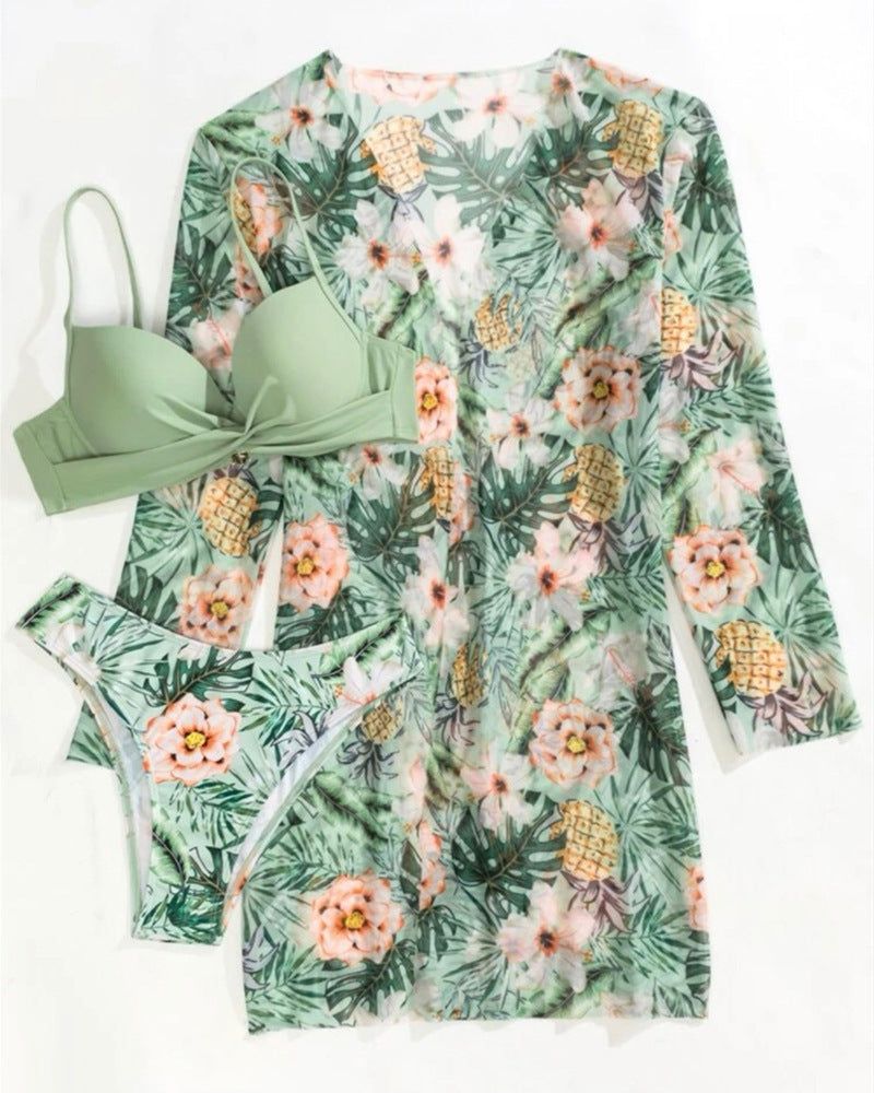 image-European Pinshang Three-Piece Bikini - Printed Multicolor