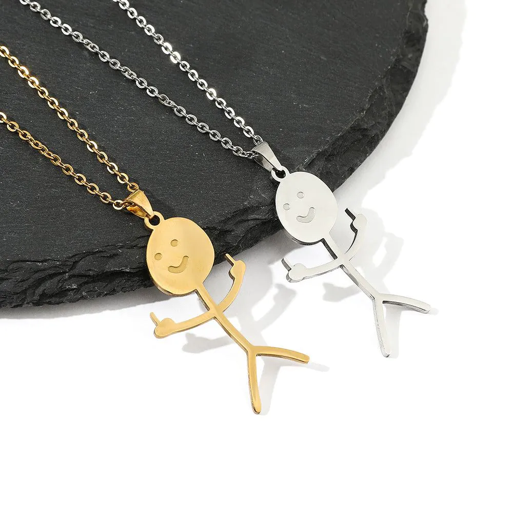 image-Doodle Character Stainless Steel Necklace