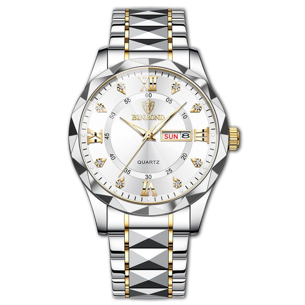 image-BINBOND Men's Quartz Watch - 43mm Waterproof Luminous