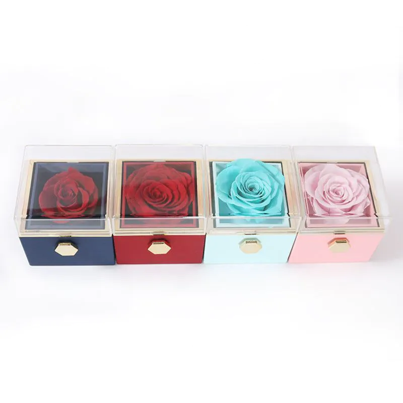 image-Preserved Flower Ring Box - Bay Blue Rotatable