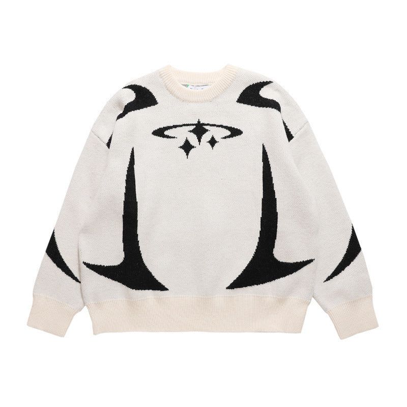 image-Grey Star Jacquard Sweater - Oversize Pullover XL