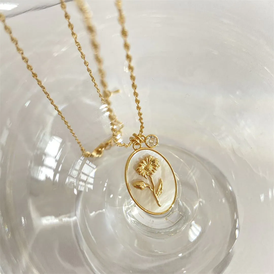 image-December Flower Necklace - Sunflower Copper Clavicle Chain 21-50cm 