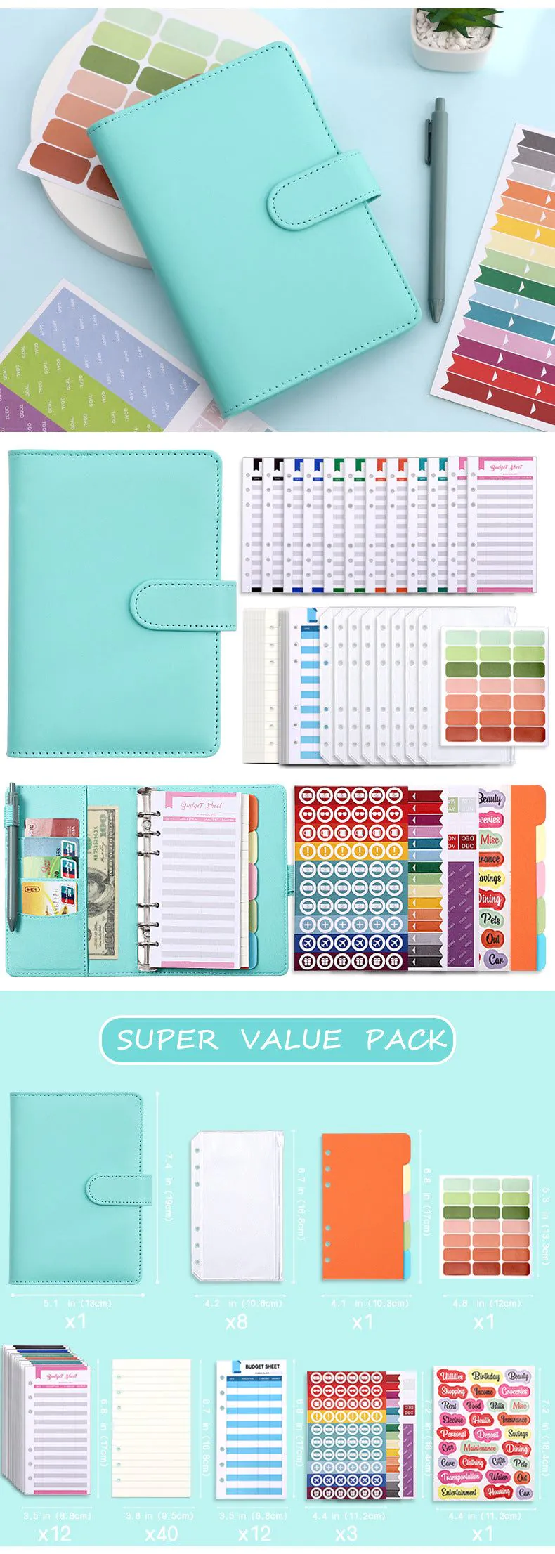 image-Macaron A6 Leather Notebook Budget Planner