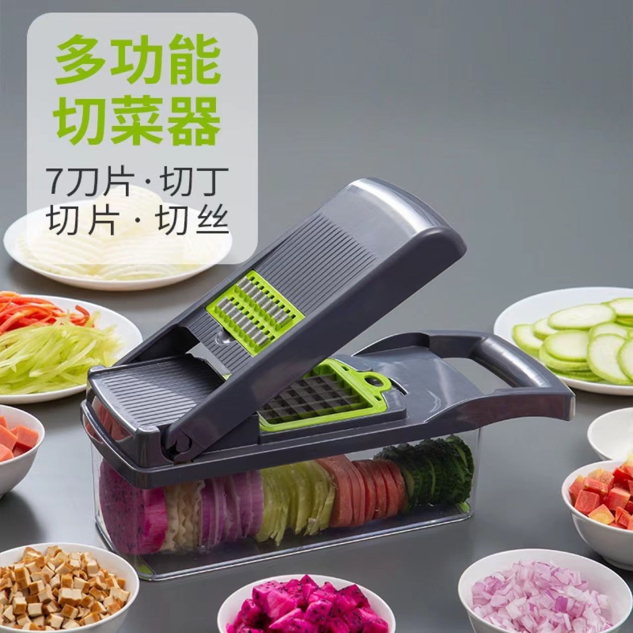 image-Multifunction Vegetable Cutter with Drain Basket - White 31.8cm 