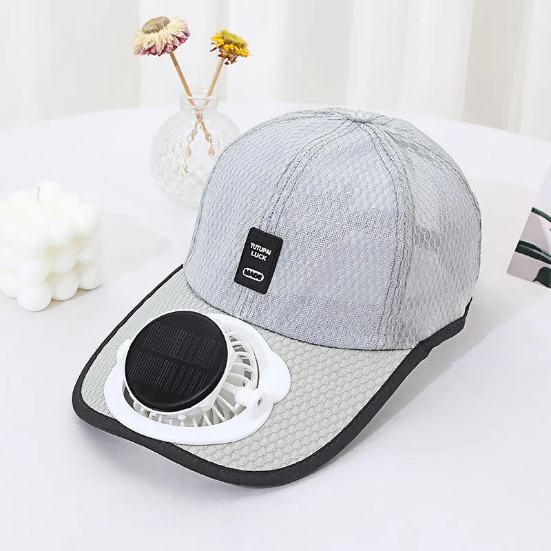 image-Summer Breathable Mesh Hat Solar Fan Sun Protection 