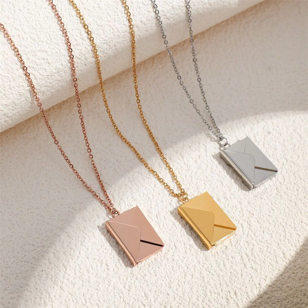 image-Titanium Steel Envelope Necklace - Custom Engraving