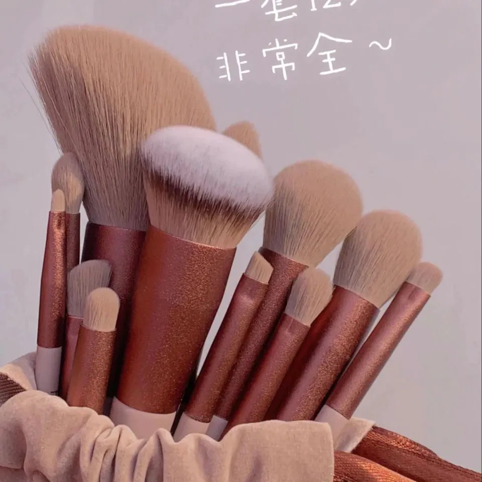 image-Makeup Brush Set 13pc Green Soft Synthetic 