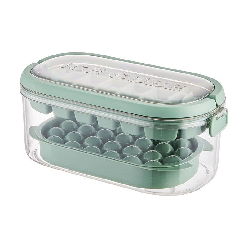 image-Ice Cube Tray - Beige Two-Layer Portable Ice Box
