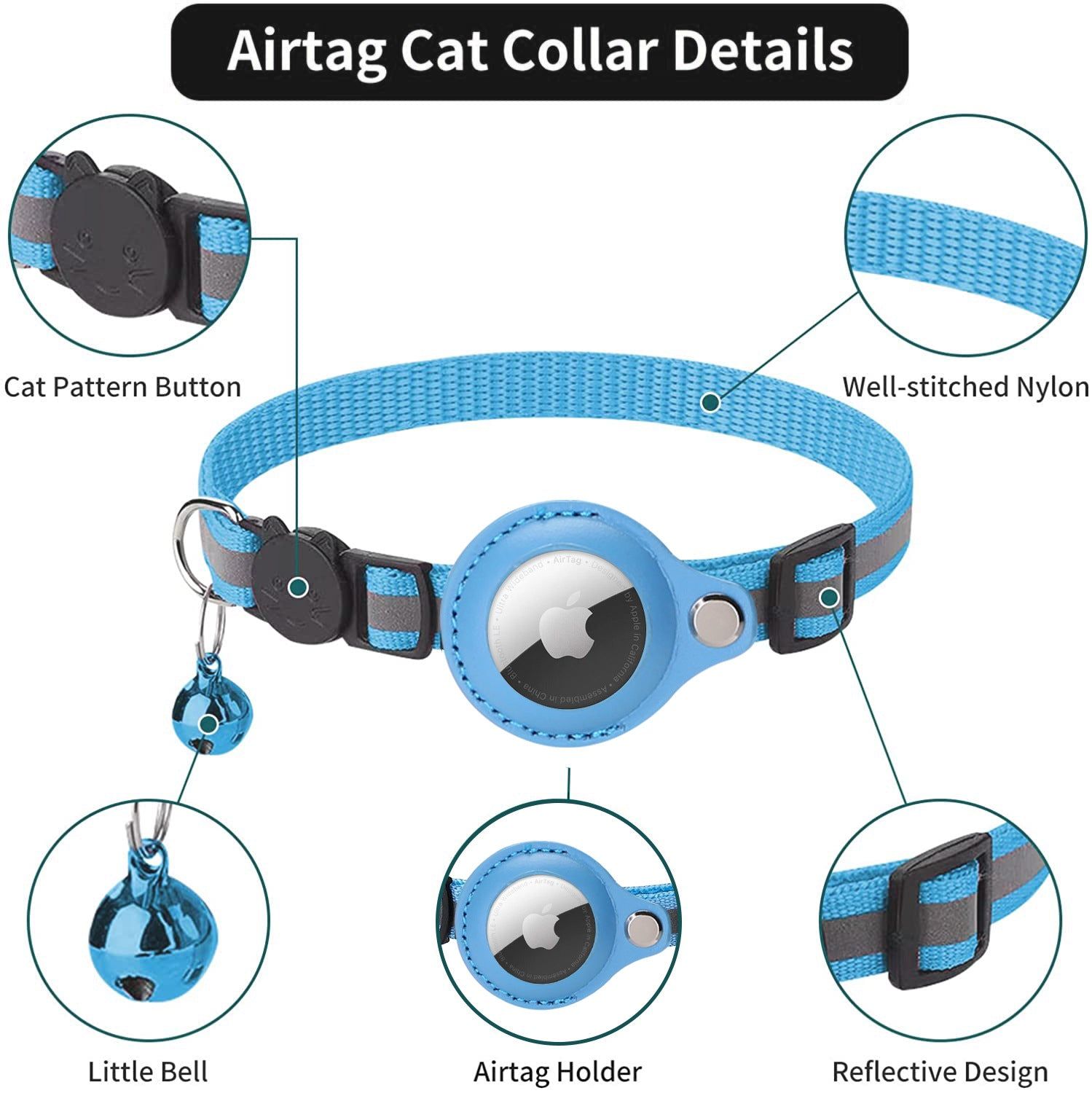 image-Fushang AirTag Cat Collar - Black Reflective