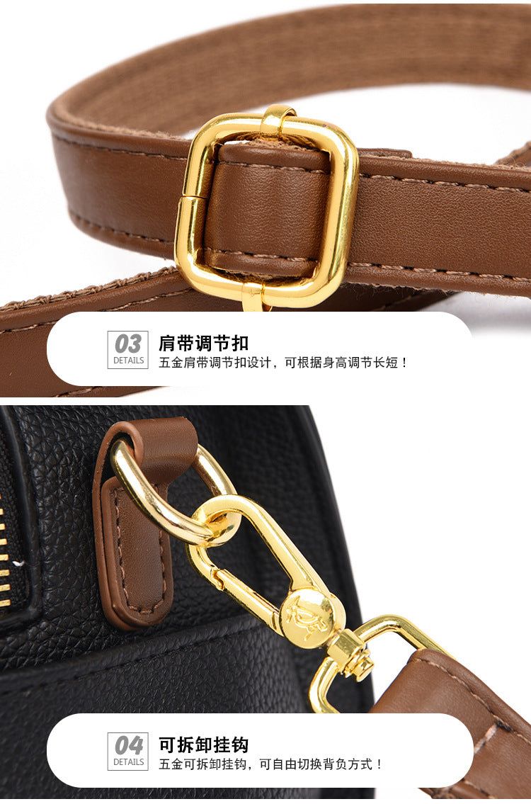 image-Boston Bag PU Leather Shoulder Handbag - Black