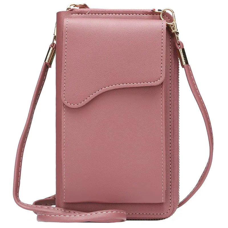 image-Light Purple PU Leather Phone Bag - Korean Style
