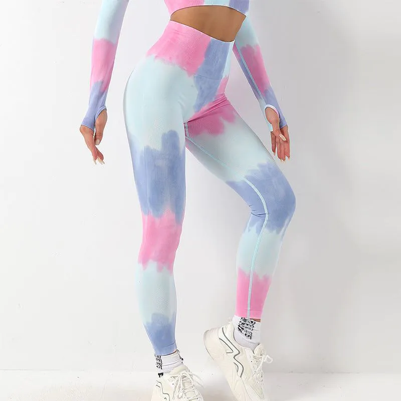 image-Tie-Dye Seamless Yoga Set Women Long Sleeve - Green L