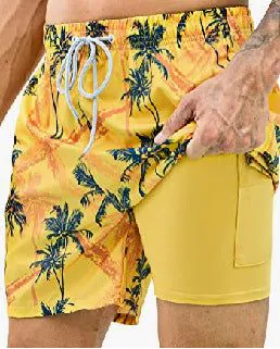 image-Men's 3D Print Swim Trunks - 2 Pack Quick Dry Stretch Shorts with Compression