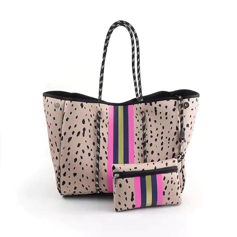 image-Neoprene Beach Bag Leopard Print Large Tote