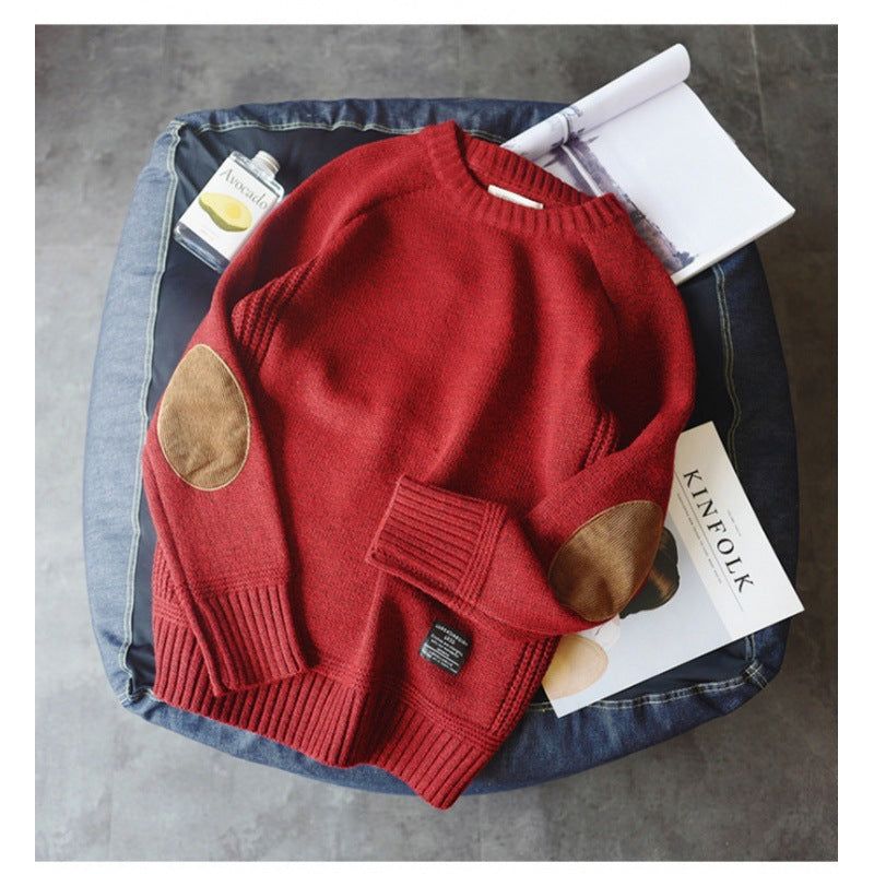 image-Men's Thickened Sweater - Navy Blue Loose Fit Pullover