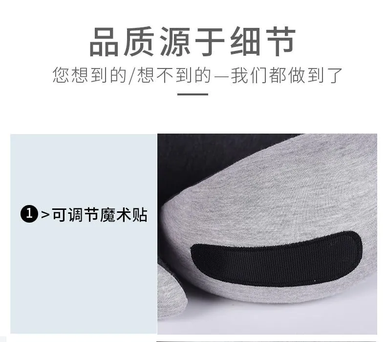 image-U-Shaped Memory Foam Travel Pillow - Foldable Neck Support