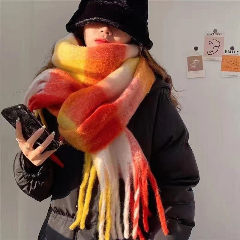 image-Jiayu Plaid Tassel Scarf - Imitation Cashmere 90" Winter