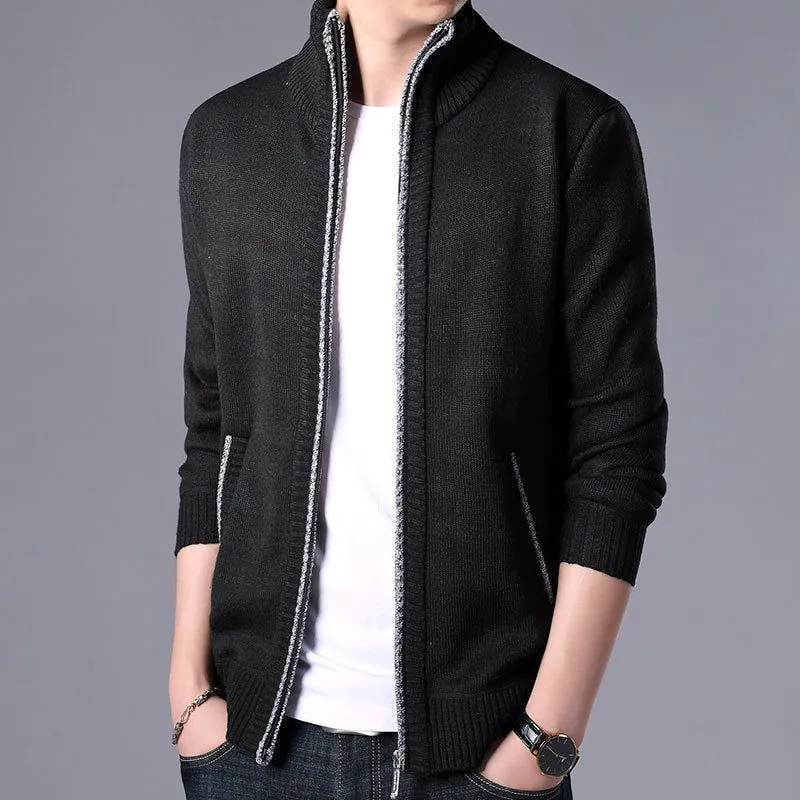 image-Men's Cardigan Sweater Jacket - Polyester Thick Long Sleeve
