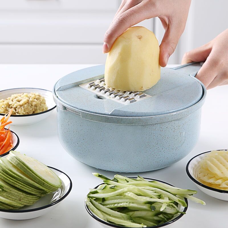 image-Multi-functional Veggie Cutter Green 12-Piece Set - PP Material