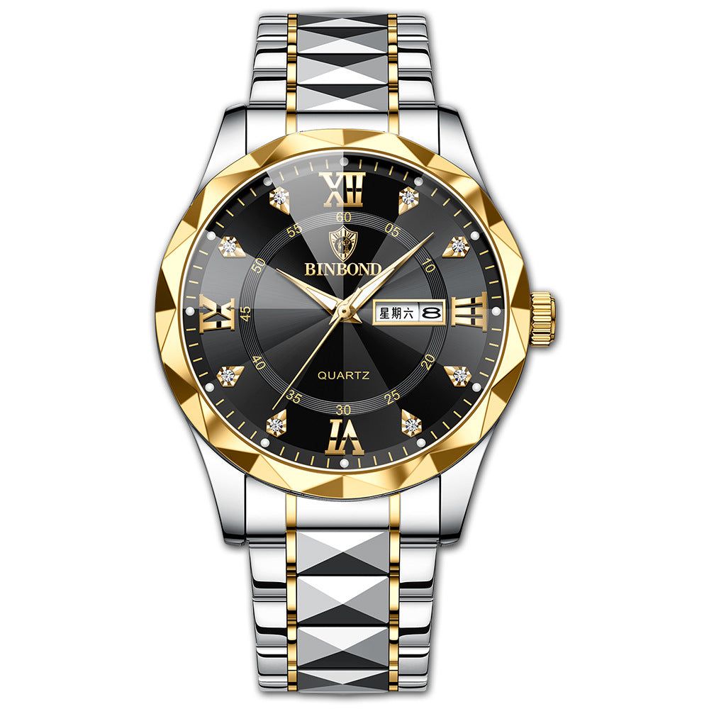 image-BINBOND Men's Quartz Watch - 43mm Waterproof Luminous