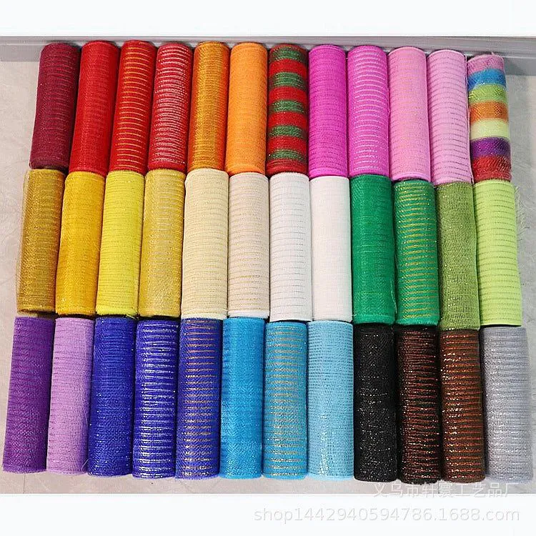 image-Christmas Wire Mesh Packaging - Red & White Strips 26cm x 10yds