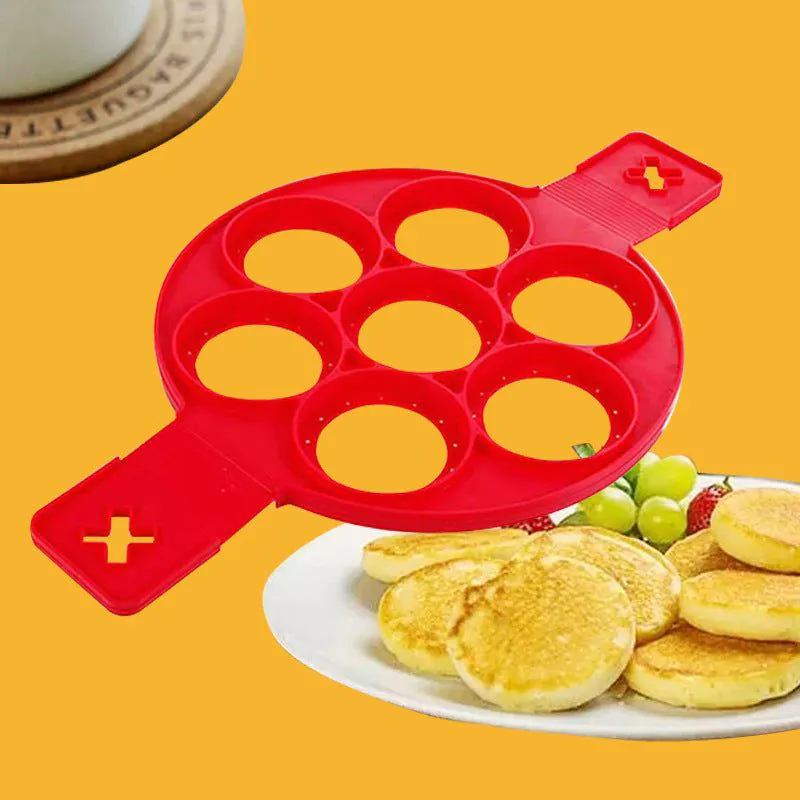 image-Silicone Omelette Maker - Multi-Functional 7-Hole Heart Shape Pancake Maker