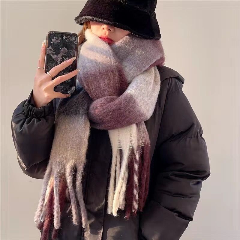 image-Jiayu Plaid Tassel Scarf - Imitation Cashmere 90" Winter