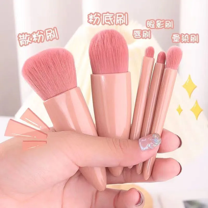 image-Makeup Brush Set 5pcs Pink Heart with Mirror 