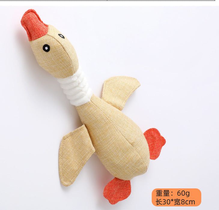 image-Pet Plush Goose Toy - Blue Linen Squeaker Bite-Resistant