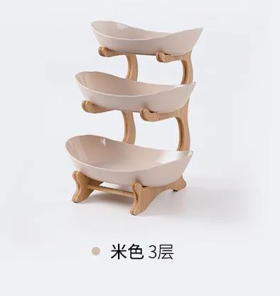 image-Answer Qi Fruit Plate - Plastic Wooden Frame - Beige - Two/Three-Layer - Modern Minimalist 