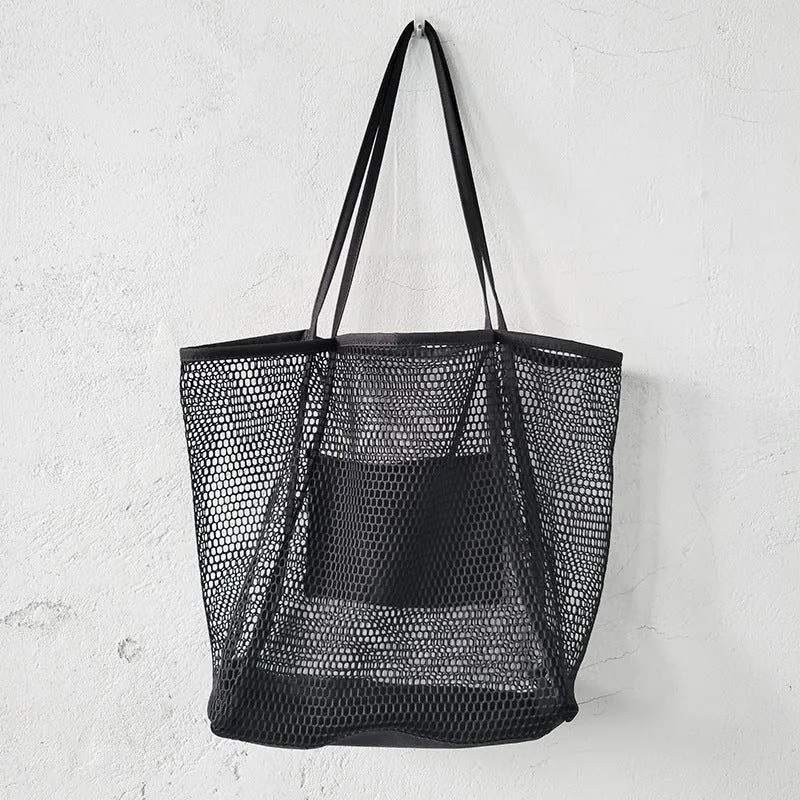 image-Mesh Beach Bag - Large Capacity Tote Women