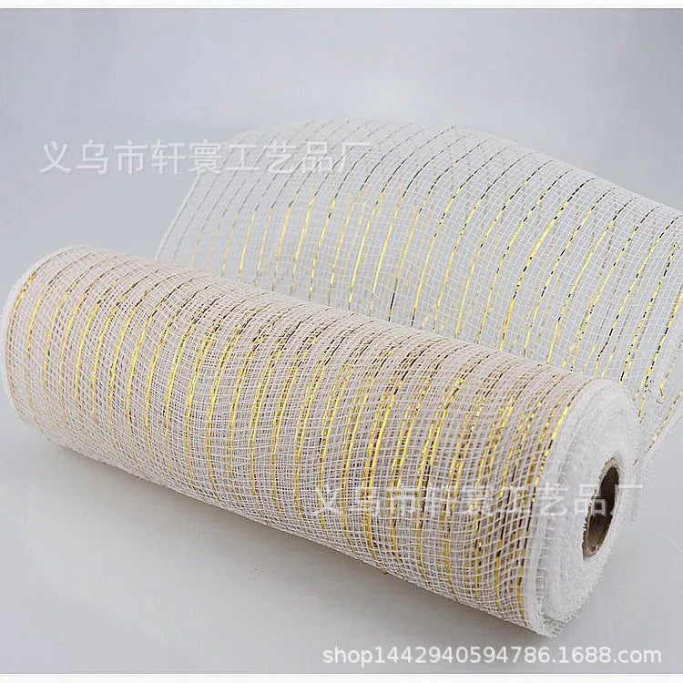 image-Christmas Wire Mesh Packaging - Red & White Strips 26cm x 10yds
