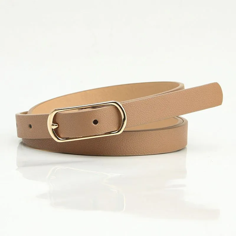 image-Women's Thin PU Belt - Beige Oval Buckle