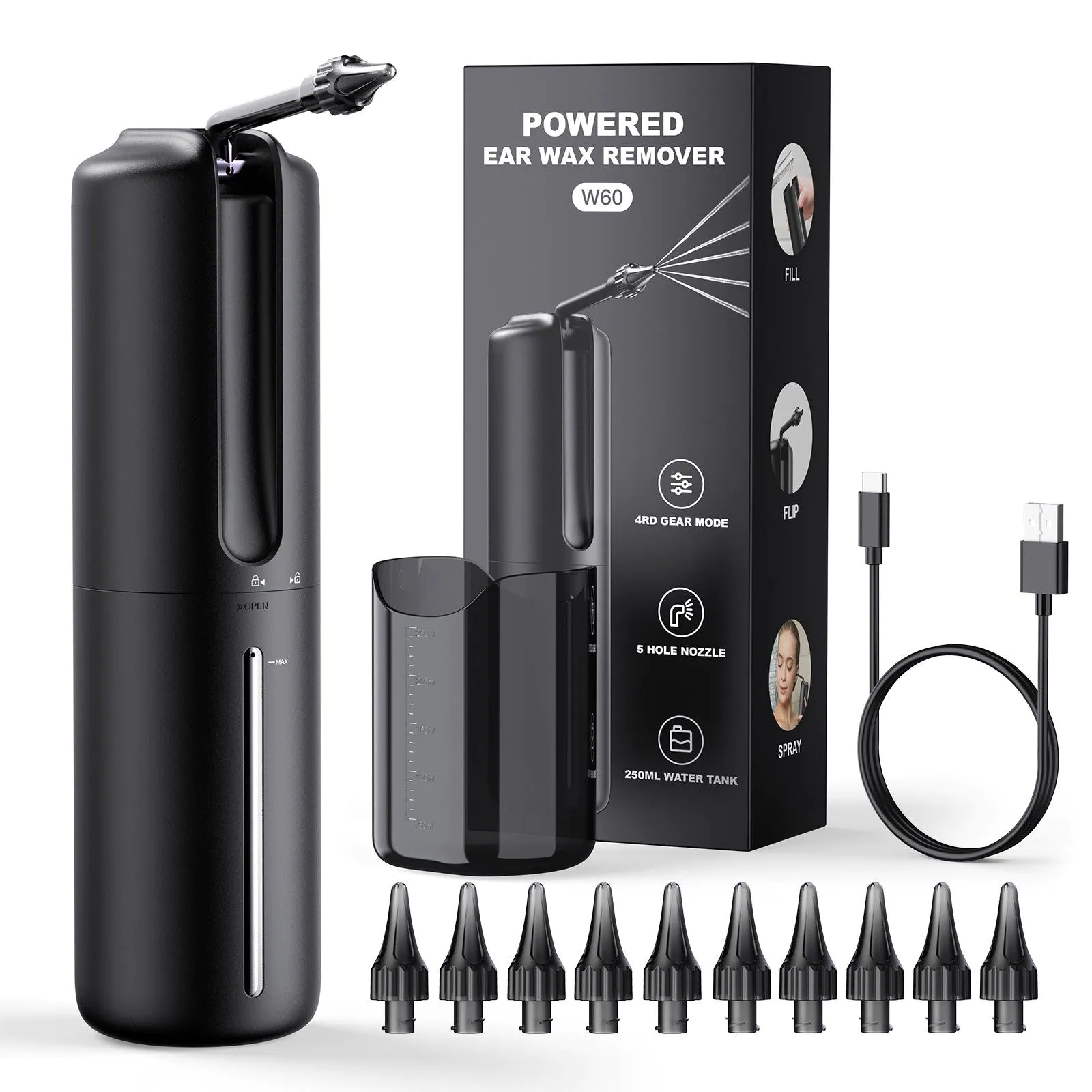 image-Electric Ear Cleaner - Black ABS Earwax Removal Tool 