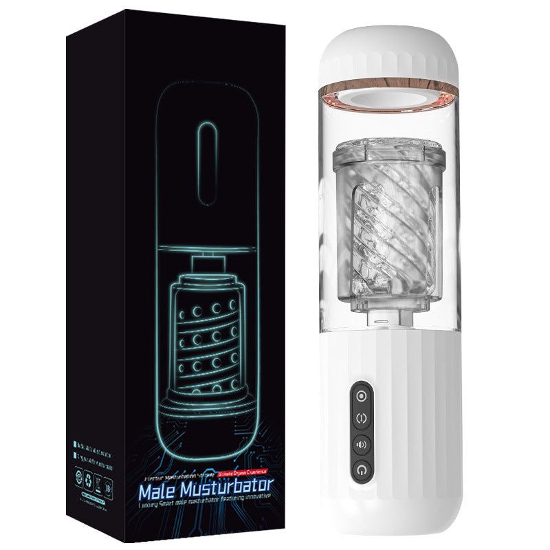 image-Adult Male Telescopic Massager Cup - TPE+ABS Black