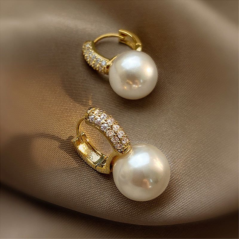 image-French Geometric Pearl Zircon Stud Earrings
