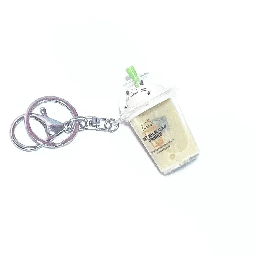 image-Cat Milk Tea Cup Keychain - Pearl Acrylic