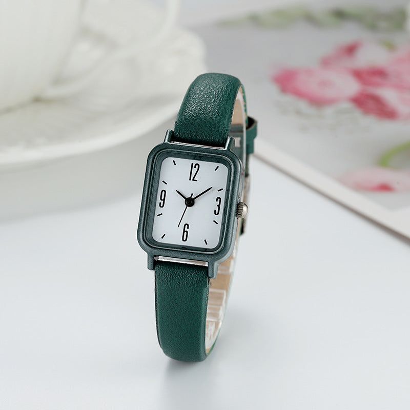image-Retro Compact Square Quartz Watch - Simple Temperament All-Match
