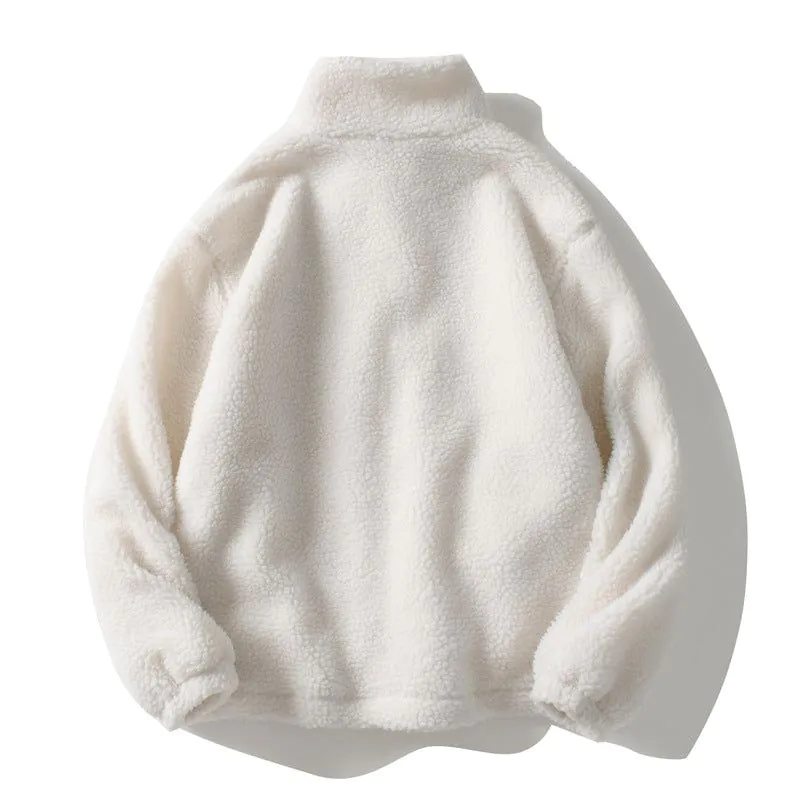 image-Trendy Loose Solid Wool Jacket, XXL, Zipper, White, Men's Fall/Winter