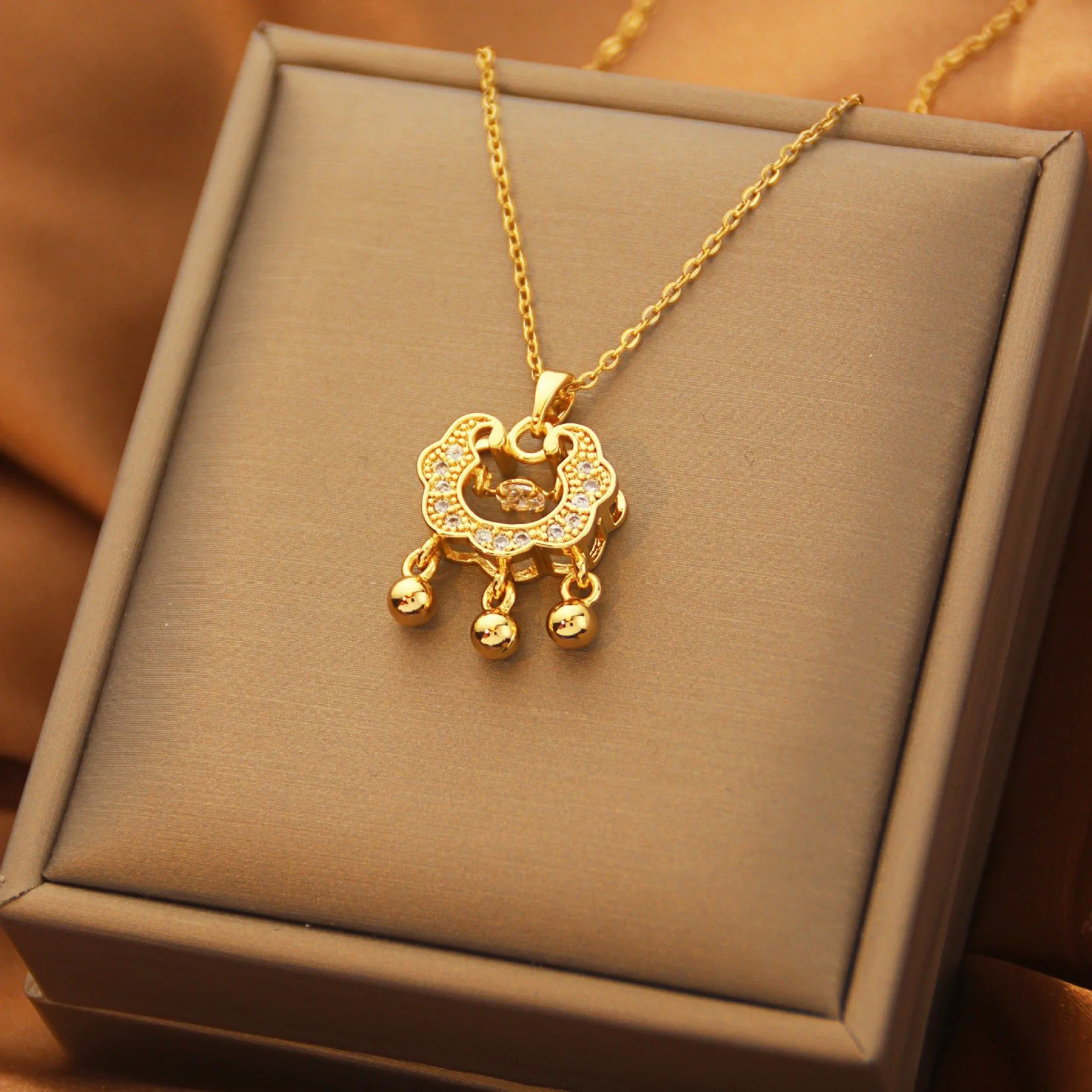 image-Titanium Steel Diamond Necklace - Women's Clavicle Chain 