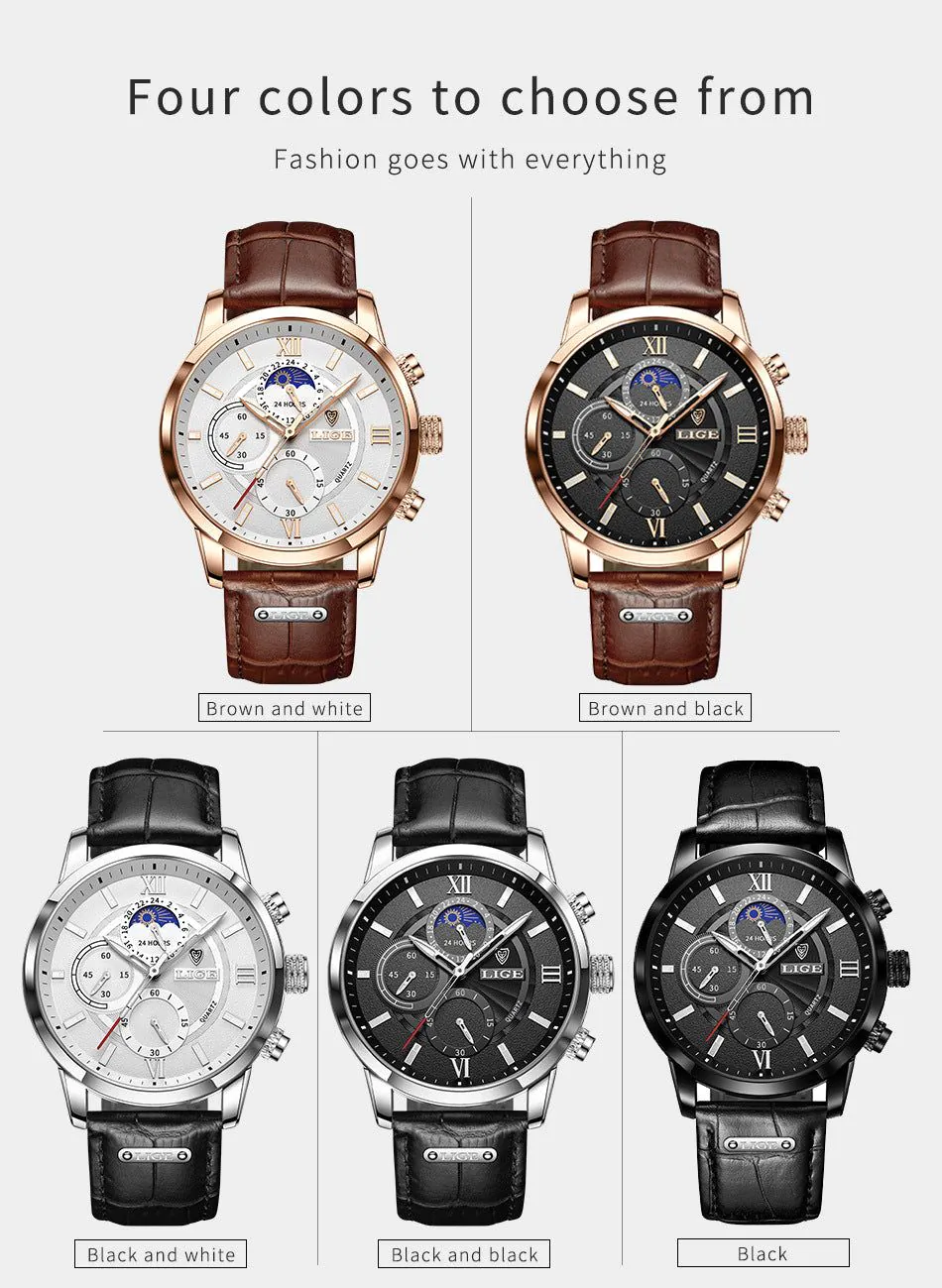 image-Lige Quartz Chronograph Watch - Business Style