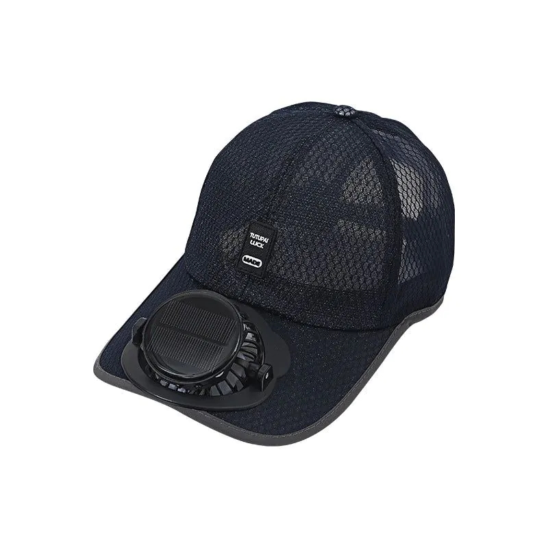 image-Summer Breathable Mesh Hat Solar Fan Sun Protection 