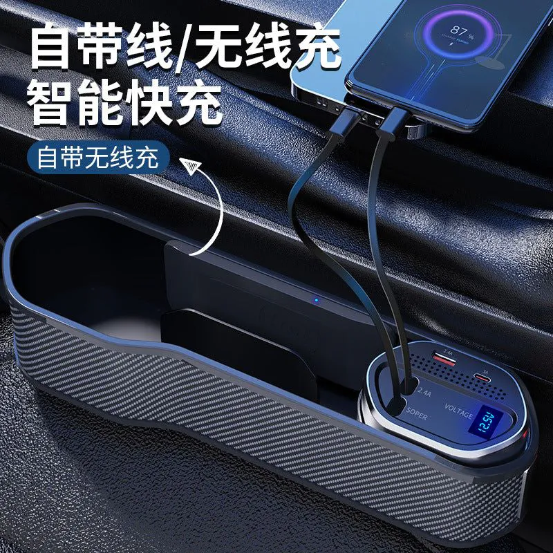 Retractable Fast Charging Car Seat Gap Storage Box - Wireless