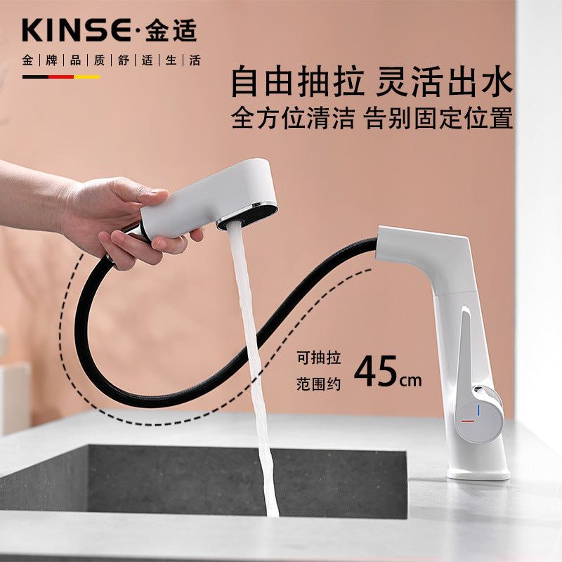 image-Pull-Out Basin Faucet - Brass Crane Shape Hot & Cold