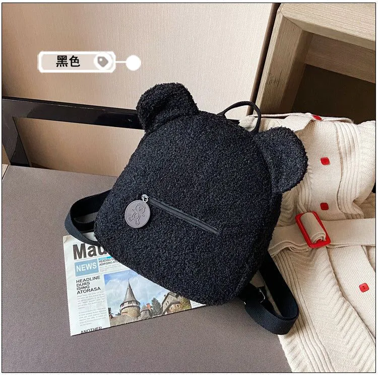 image-Furry Lamb Wool Backpack Women Brown Plush