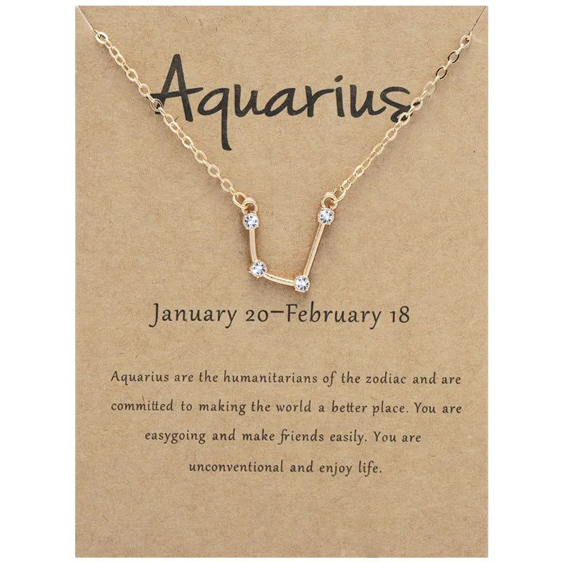 image-Yulu 12-Constellation Diamond Necklace Alloy Clavicle Chain - Brown