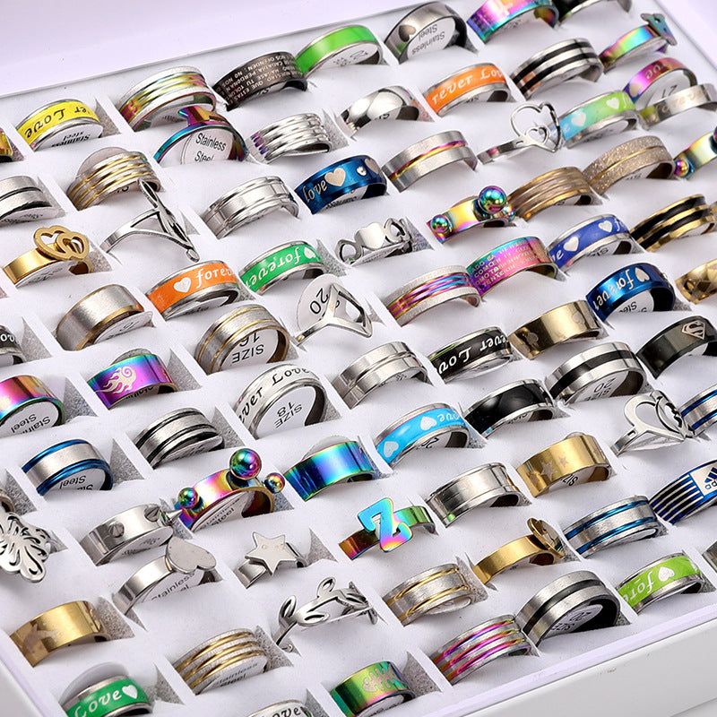 image-SANSANSHIPIN Stainless Steel Ring Set - Mixed 50pc