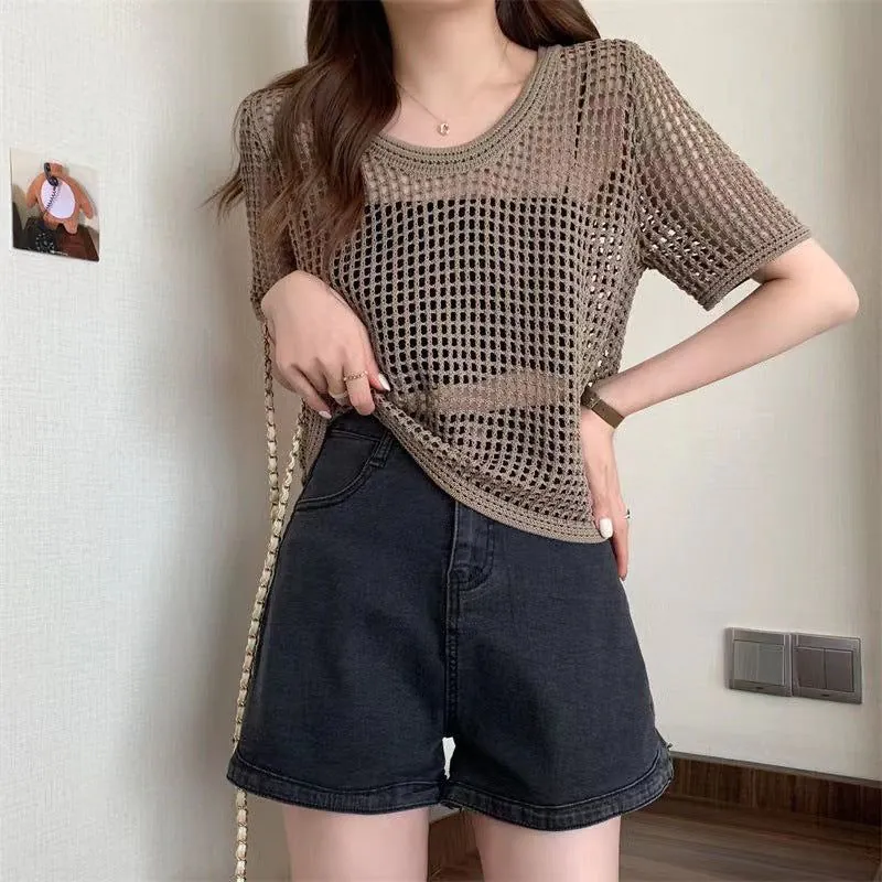 image-KANING Hollow Sweater - Black Loose Short