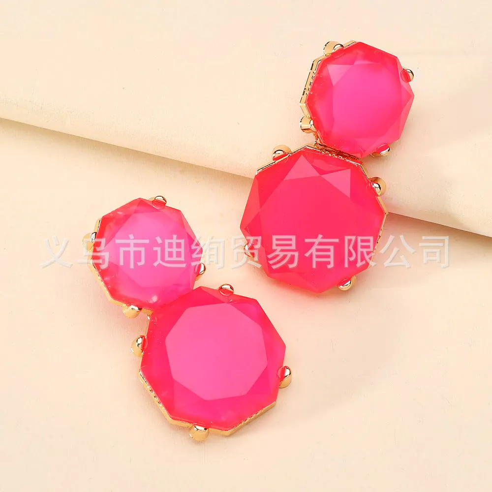 image-Geometric Resin Earrings - Multi-Layer Octagonal Design 