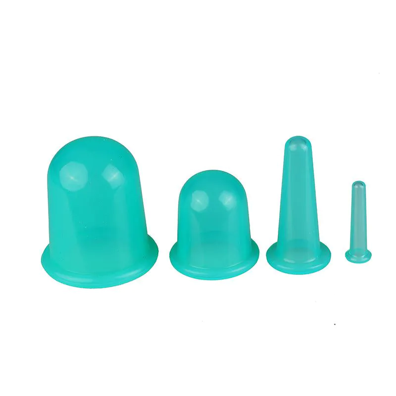 image-Silicone Cupping Set - 4 Cups Vacuum Massage Therapy 